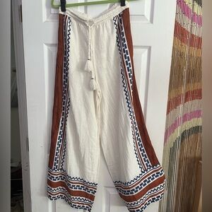 Anthropologie White and Brown Wide-Leg Pants